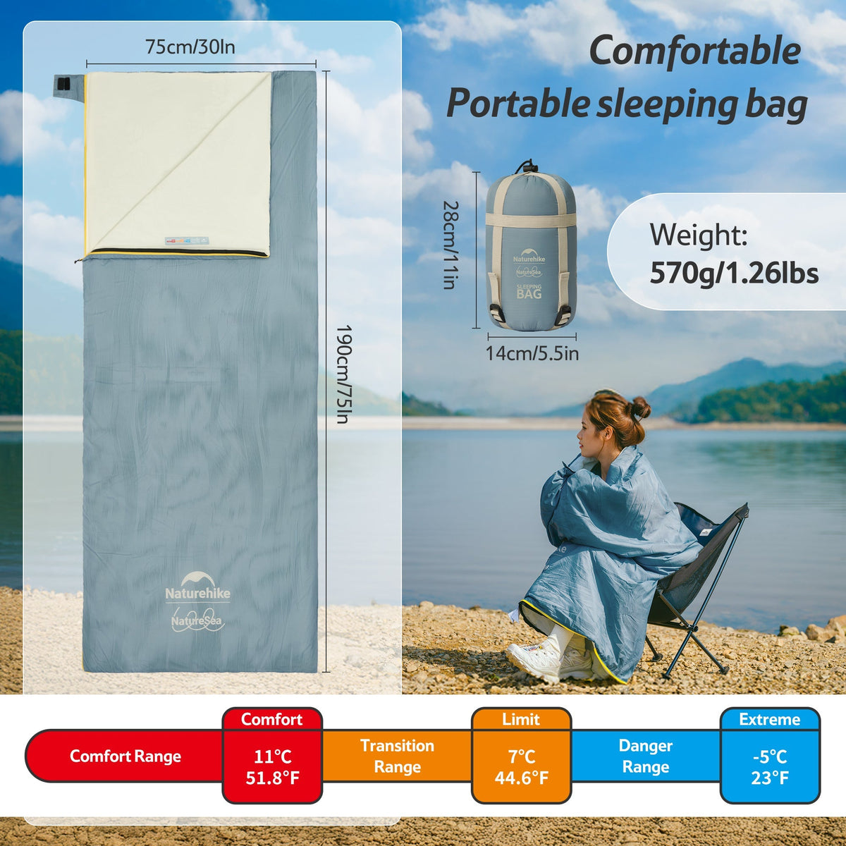 NatureSea™ Lightweight Comfortable Sleeping Bag 51.8°F / 11°C