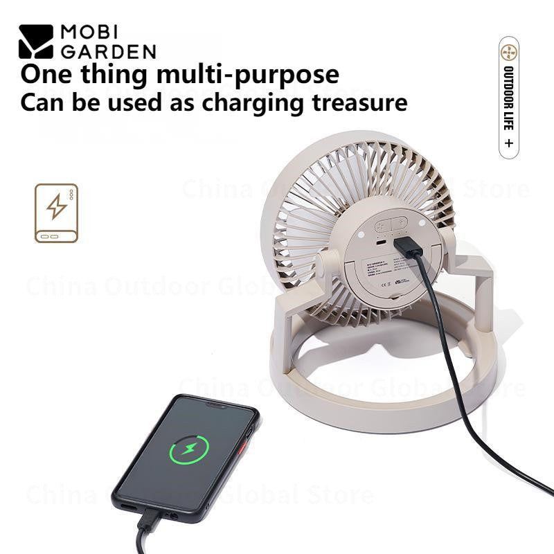 MOBI GARDEN Multifunctional Portable Fan Camping Electric Fan 15-60H Outdoor Travel Picnic 3-speed Adjustable Strong Wind 8000MAH