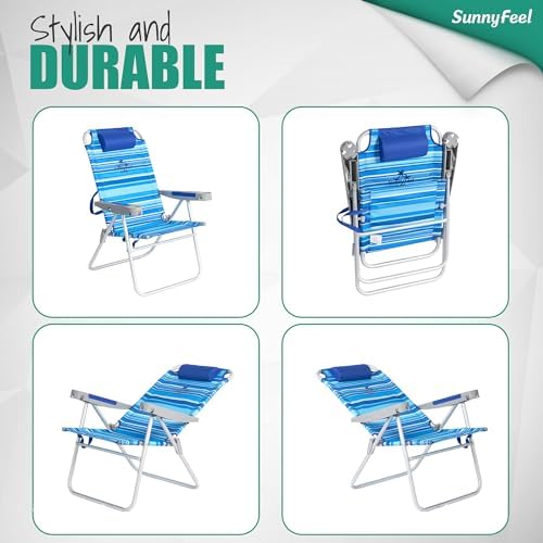 SUNNYFEEL Tall Folding Beach Chair Lightweight, Portable Sand Chair for Adults Heavy Duty 500 LBS with Cup Holders, Foldable High Camping Lawn Chairs for Camp/Outdoor/Picnic/Concert/Sports