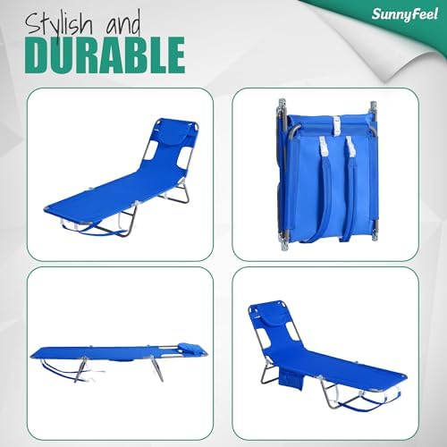 SUNNYFEEL Beach Lounge Chair, Backpack Reclining Beach Chairs Lay Flat, Sun Face Down Tanning Chair, Folding Camping Chairs Portable Camp Cot with Backpack Straps for Outdoor/Picnic/Lawn