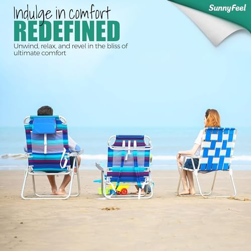 SUNNYFEEL Tall Folding Beach Chair Lightweight, Portable Sand Chair for Adults Heavy Duty 500 LBS with Cup Holders, Foldable High Camping Lawn Chairs for Camp/Outdoor/Picnic/Concert/Sports