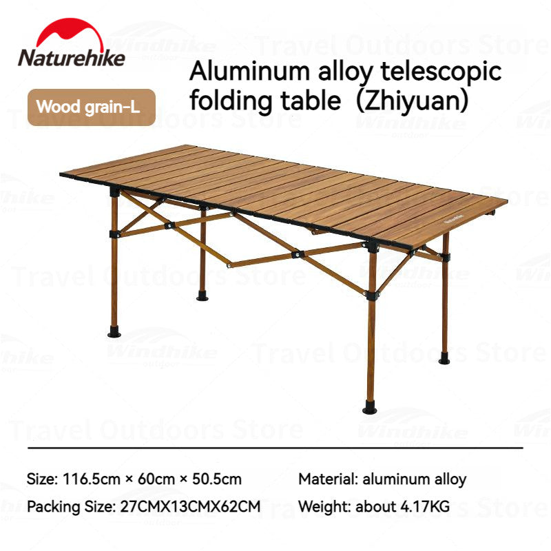 Naturehike Telescopic Folding Table Portable Retractable BBQ Table Outdoor Camping Table Bearing 30kg Aluminum Alloy Table Garden Picnic Party 2 Sizes