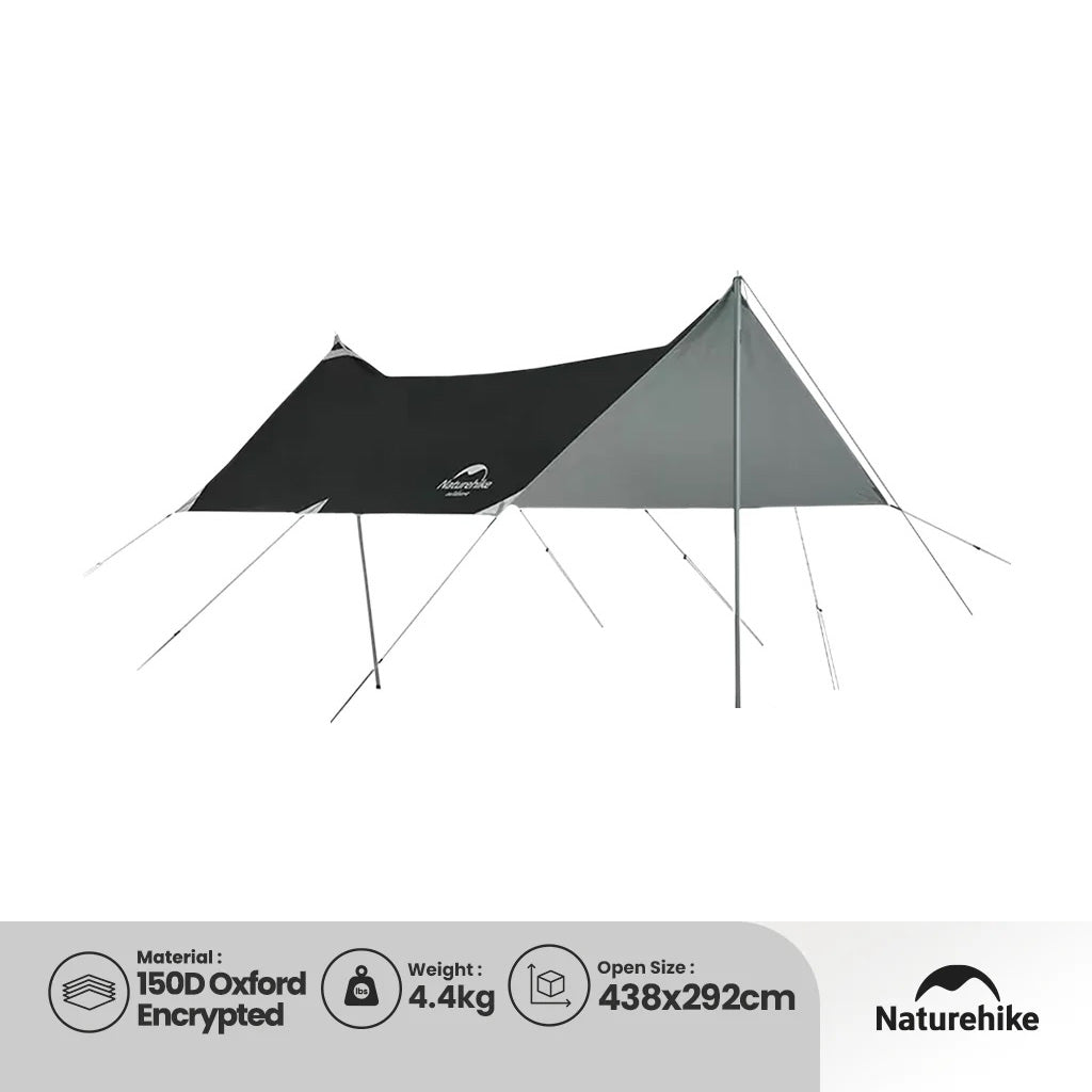 Naturehike Girder Shelter Tarp With 2 Poles Vinyl Coated Silver Version Black