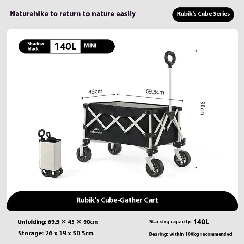 Naturehike Multi-Terrain Gathering Cart Multifunction Foldable Camping Trolley Large Capacity Outdoor Cart Wagon Collapsible 360°