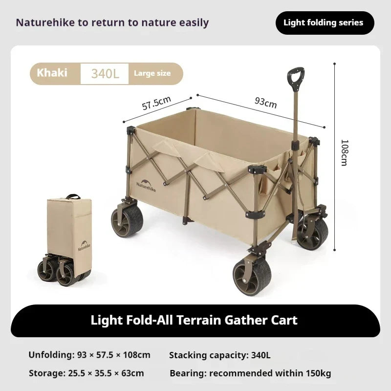 Naturehike Multi-Terrain Gathering Cart Multifunction Foldable Camping Trolley Large Capacity Outdoor Cart Wagon Collapsible 360°