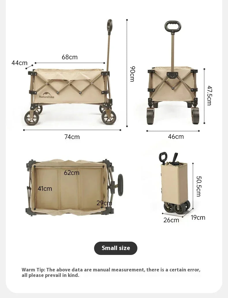 Naturehike Multi-Terrain Gathering Cart Multifunction Foldable Camping Trolley Large Capacity Outdoor Cart Wagon Collapsible 360°