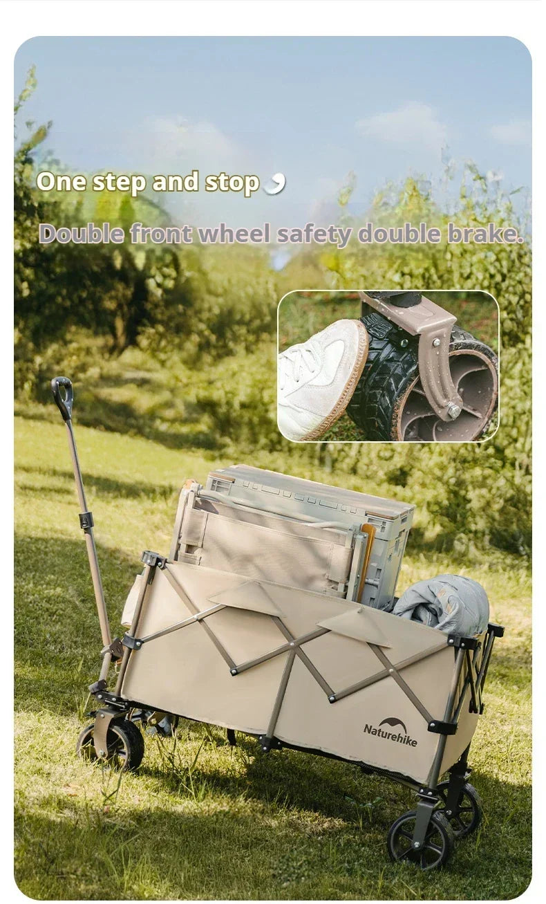 Naturehike Multi-Terrain Gathering Cart Multifunction Foldable Camping Trolley Large Capacity Outdoor Cart Wagon Collapsible 360°