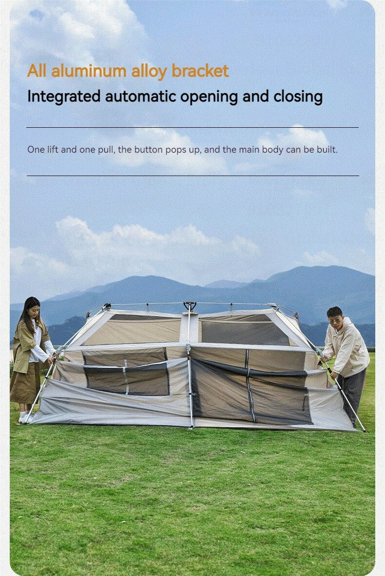 Mobi Garden HOLIDAY Series 10.9 Fast Automatic Cabin Style Tent 4-7 Person Large Sunscreen Waterproof Black Vinyl Coated Village Mountain Residence